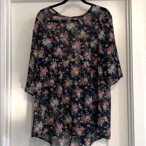 Black Floral Print Top